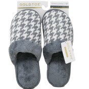 Wholesale - S-XL WOMEN GREY HOUNDSTOOTH KNIT SLIPPER GOLD TOE C/P 18